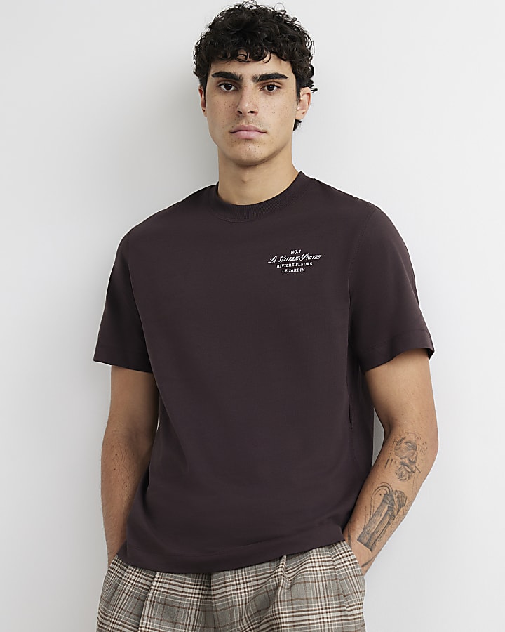 Brown Cotton Floral Print T-Shirt