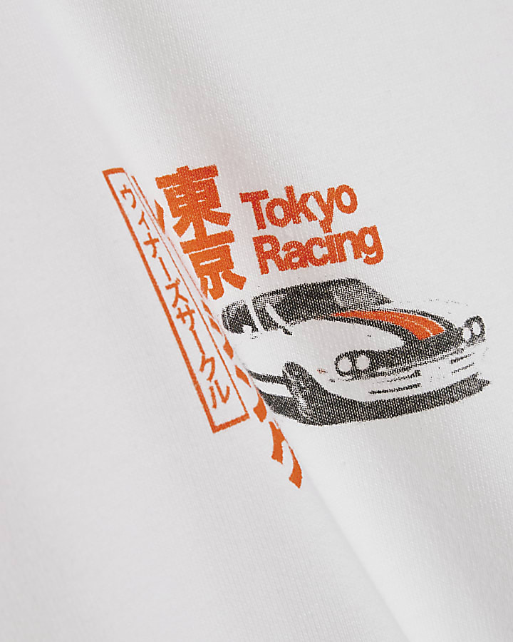 White Cotton Japanese Car Graphic T-Shirt