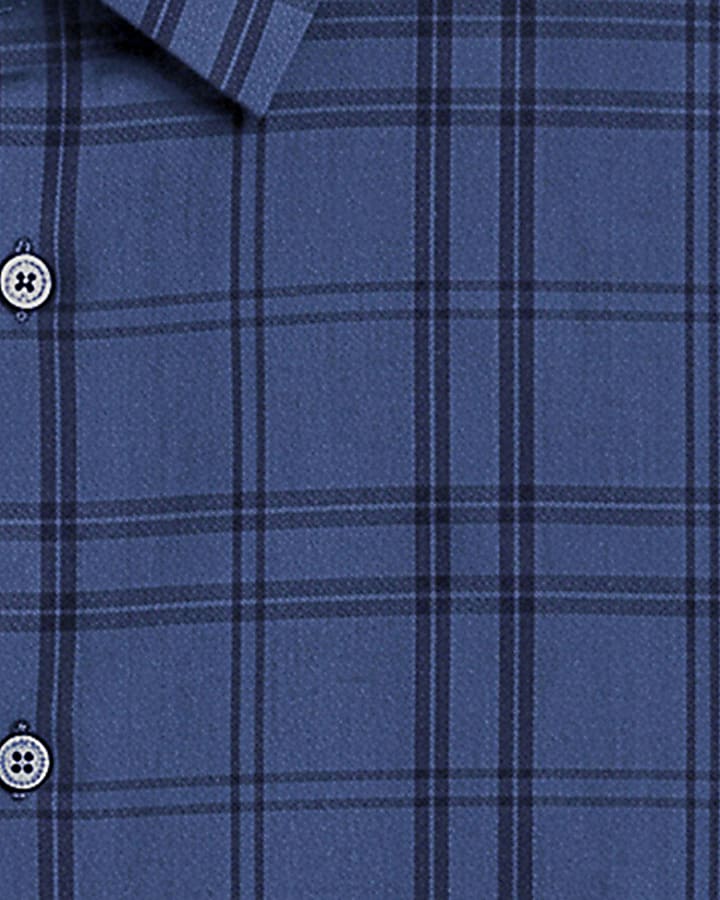 Navy Boxy Fit Cotton Check Shirt