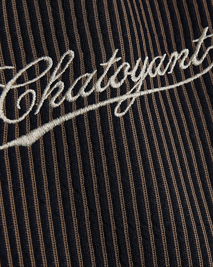 Navy Slim Fit Embroidered Stripe Shirt