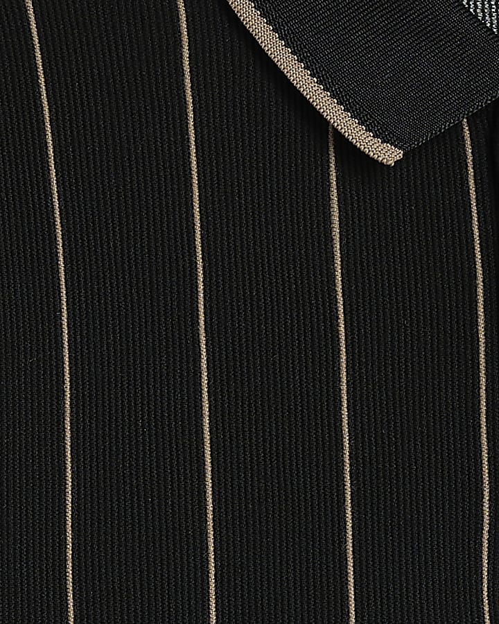 Black Slim Fit Stripe Textured Polo Shirt