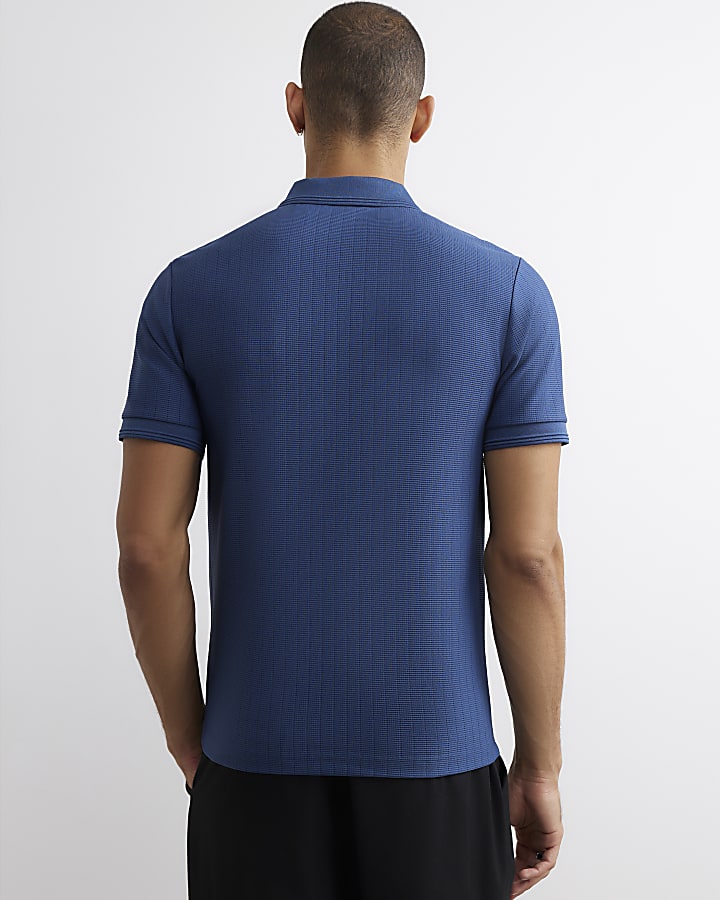 Blue Muscle Fit Textured Polo Shirt