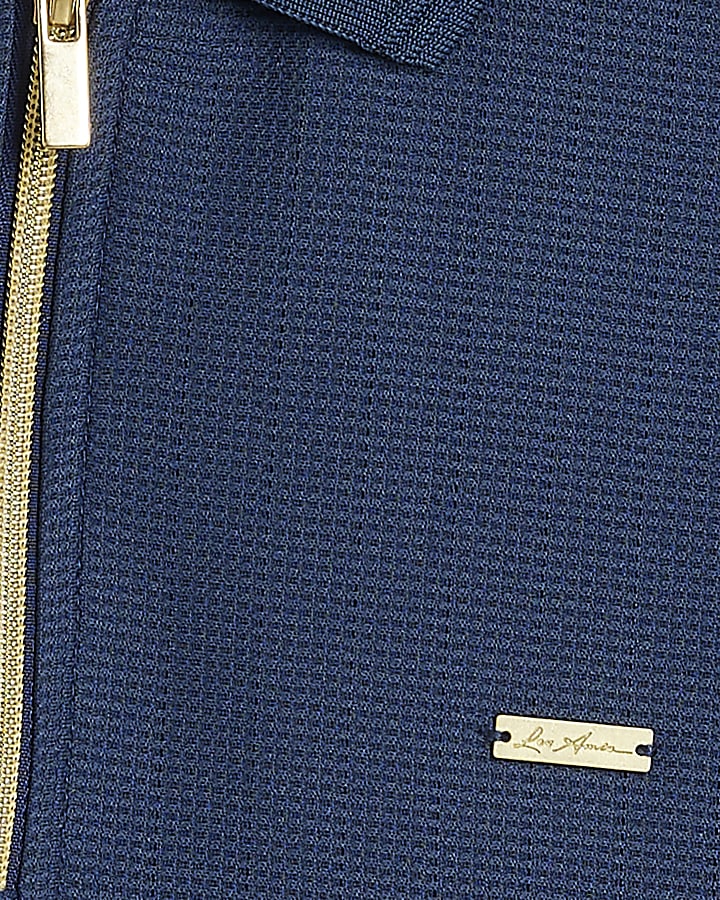 Blue Muscle Fit Textured Polo Shirt