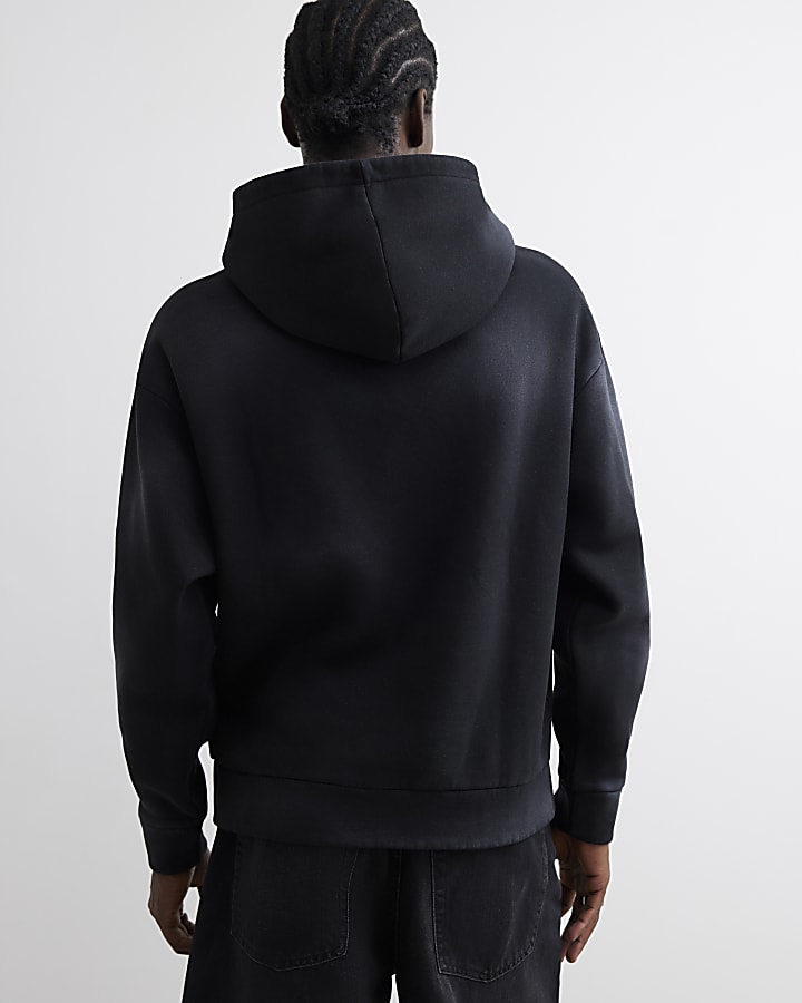 Black Oversized Fit Washed Skull Hoodie