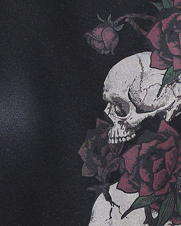 Black Oversized Fit Washed Skull Hoodie