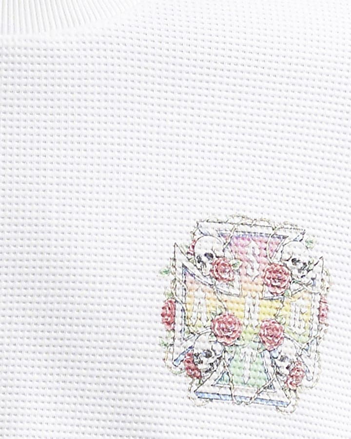 Cream Waffle Knitted Skull Cross T-Shirt