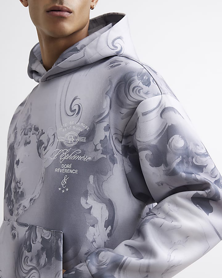 Grey Oversized Fit Baroque Hoodie