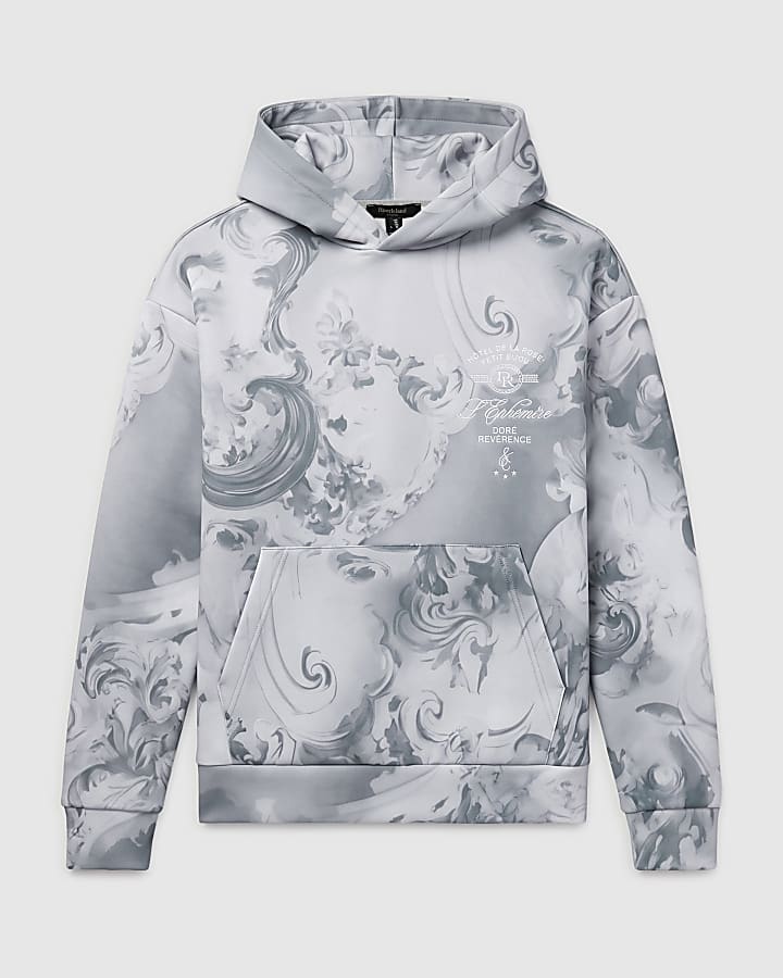 Grey Oversized Fit Baroque Hoodie