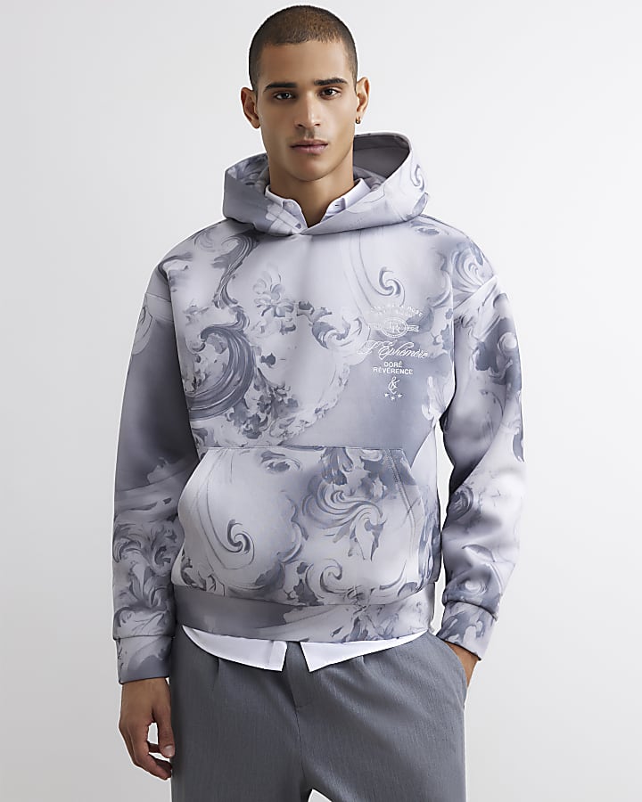 Grey Oversized Fit Baroque Hoodie