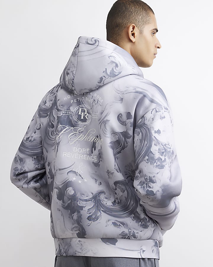 Grey Oversized Fit Baroque Hoodie