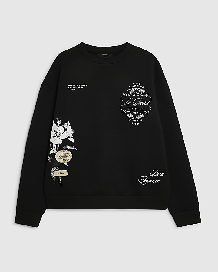 Black Premium Floral Embroidered Sweatshirt