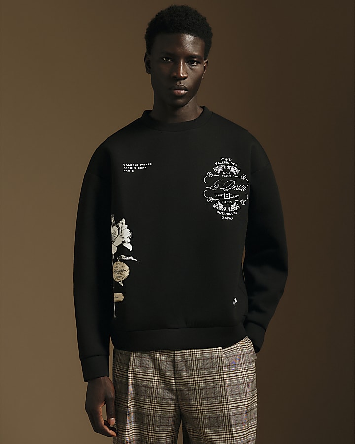 Black Premium Floral Embroidered Sweatshirt