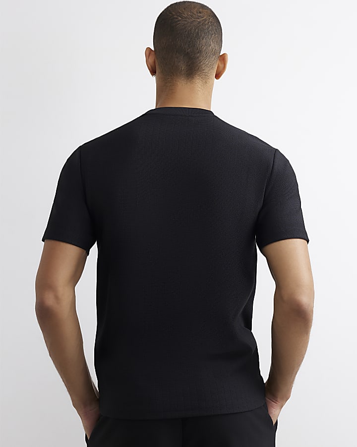 Black Slim Fit Texture Maison Crest T-Shirt