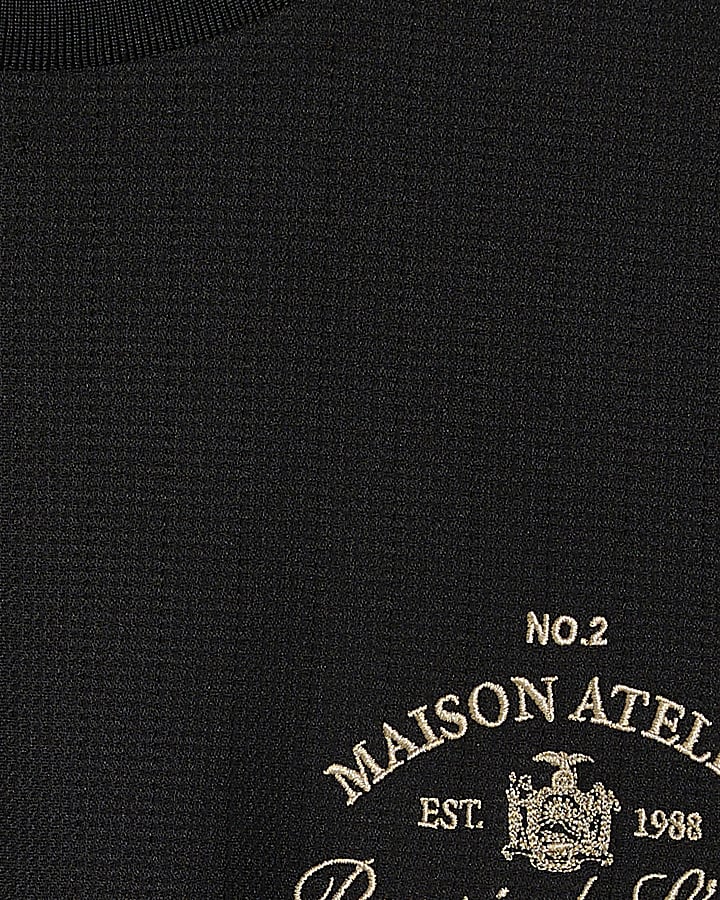 Black Slim Fit Texture Maison Crest T-Shirt