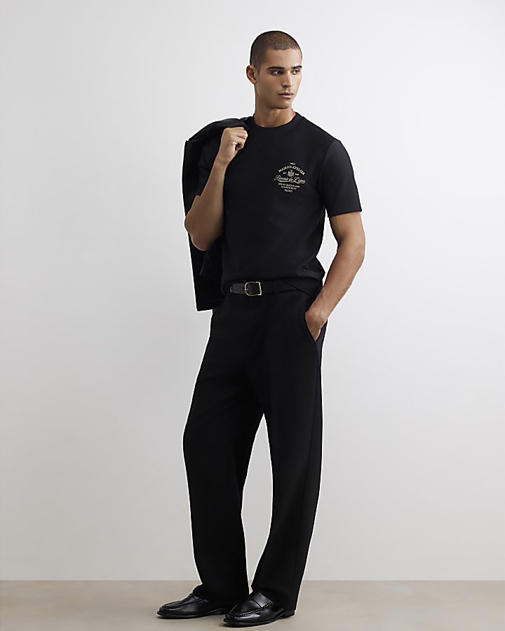 Black Slim Fit Texture Maison Crest T-Shirt