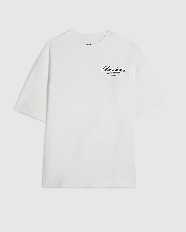 White Oversized Sanctuaire Graphic T-Shirt