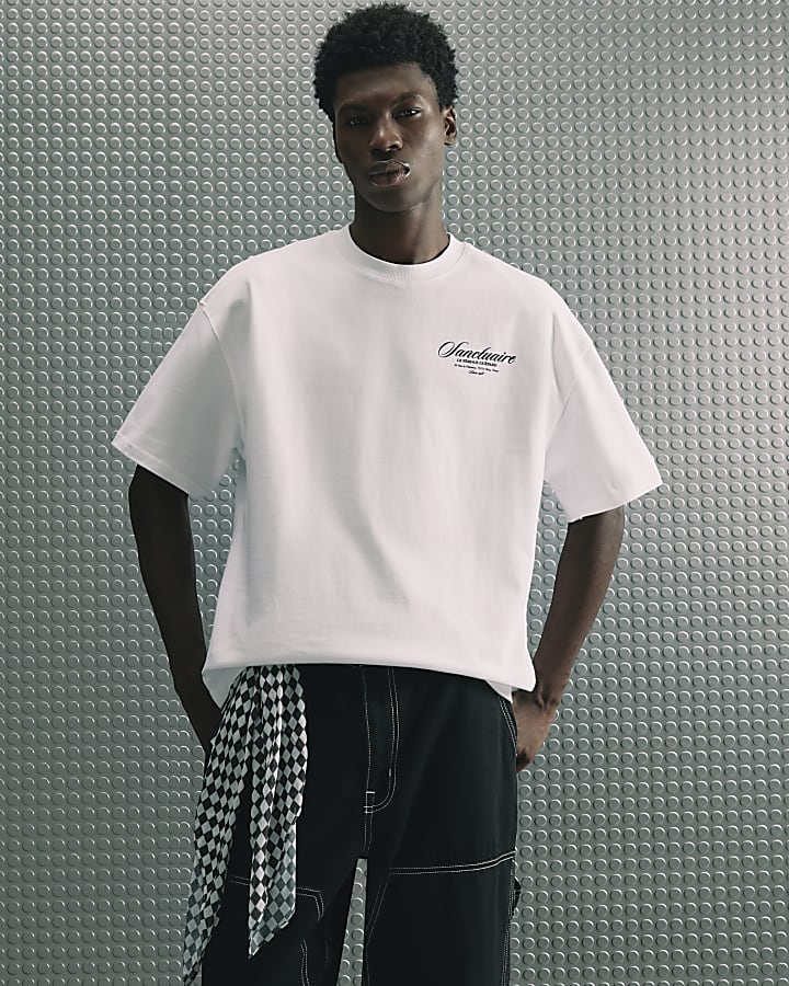 White Oversized Sanctuaire Graphic T-Shirt
