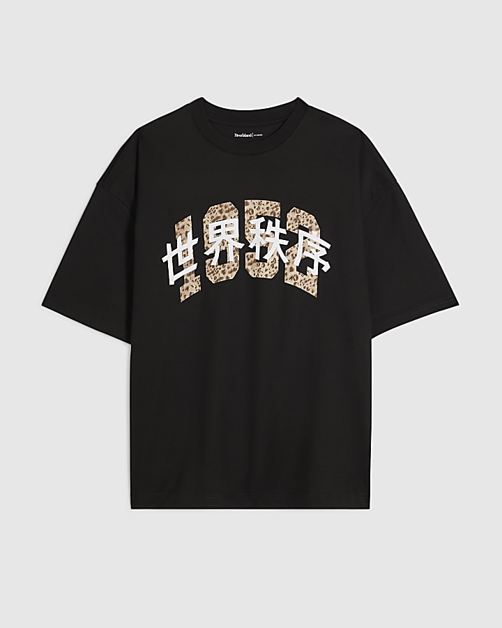 Black Oversized Japanese Graphic T-Shirt