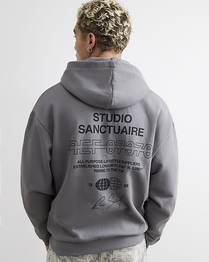 Grey Oversized Fit Sanctuaire Hoodie