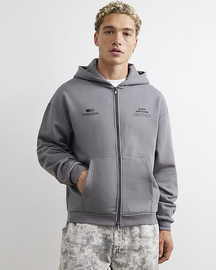 Grey Oversized Fit Sanctuaire Hoodie