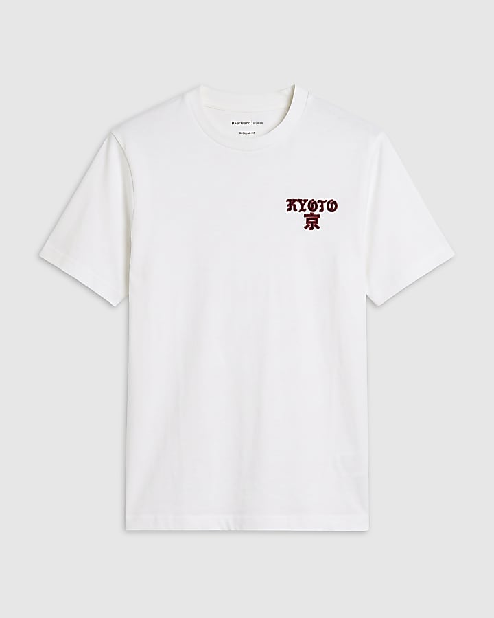 White Regular Fit Kyoto Velvet Patch T-Shirt