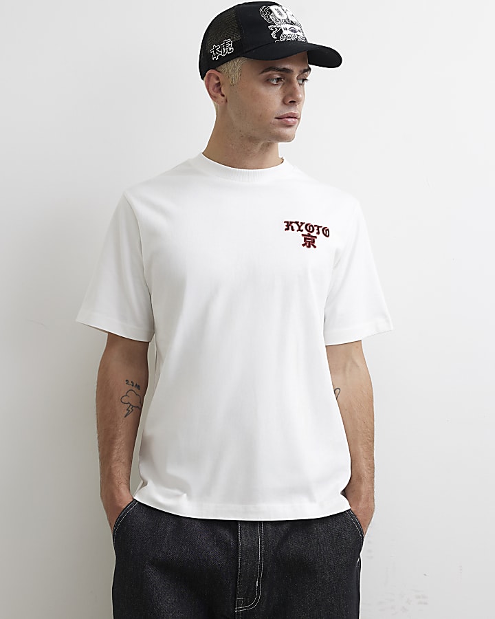 White Regular Fit Kyoto Velvet Patch T-Shirt