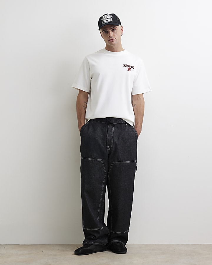 White Regular Fit Kyoto Velvet Patch T-Shirt