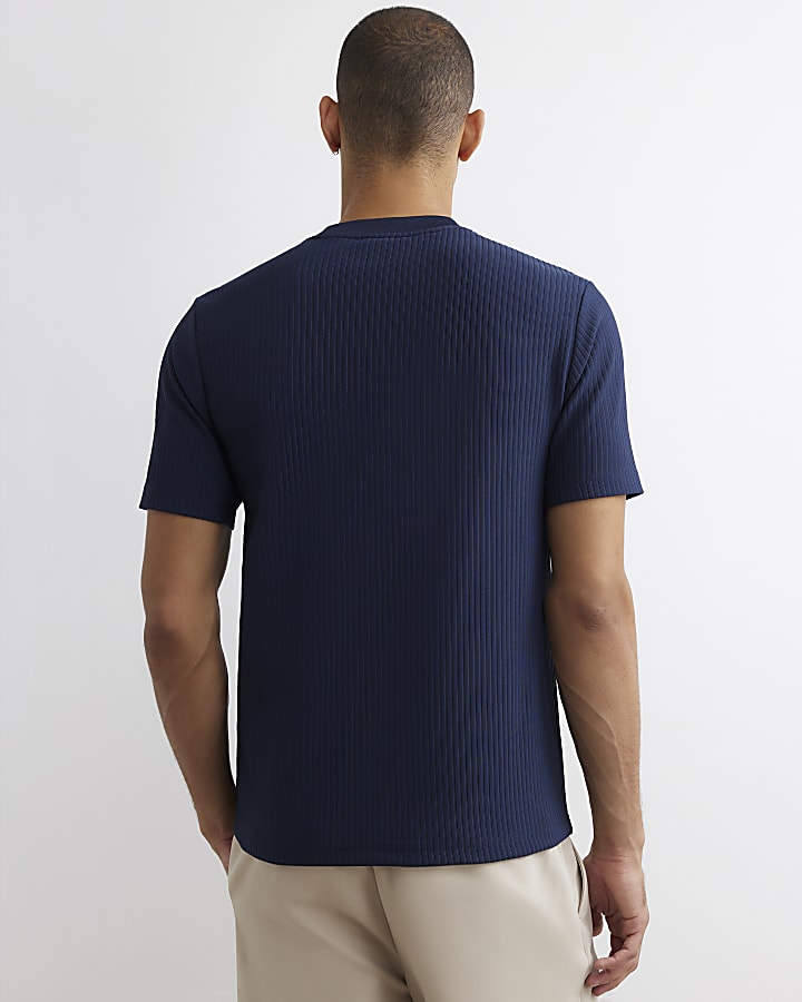 Navy Slim Fit Vertical T-Shirt