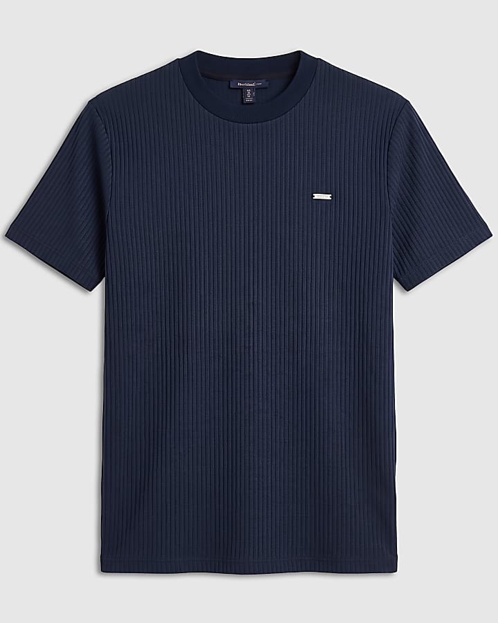 Navy Slim Fit Vertical T-Shirt