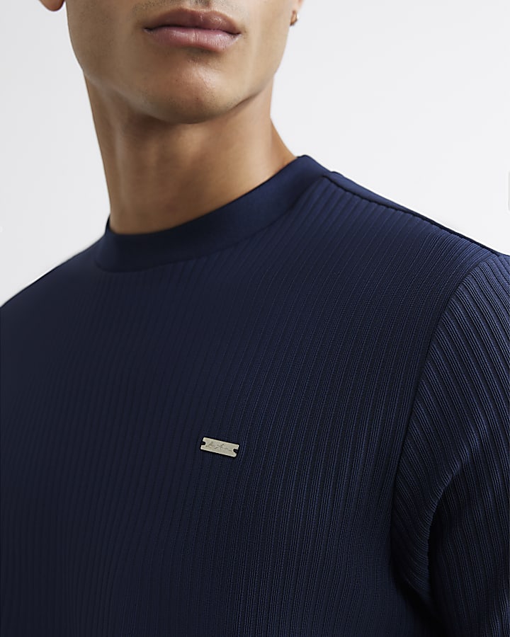 Navy Slim Fit Vertical T-Shirt