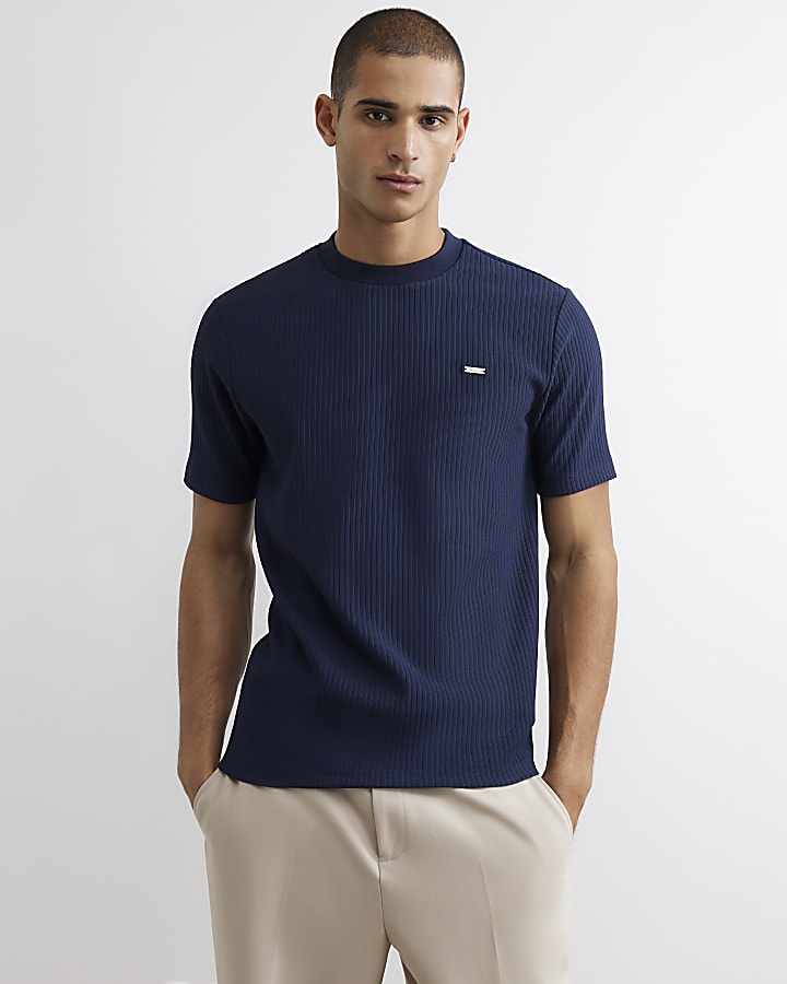 Navy Slim Fit Vertical T-Shirt