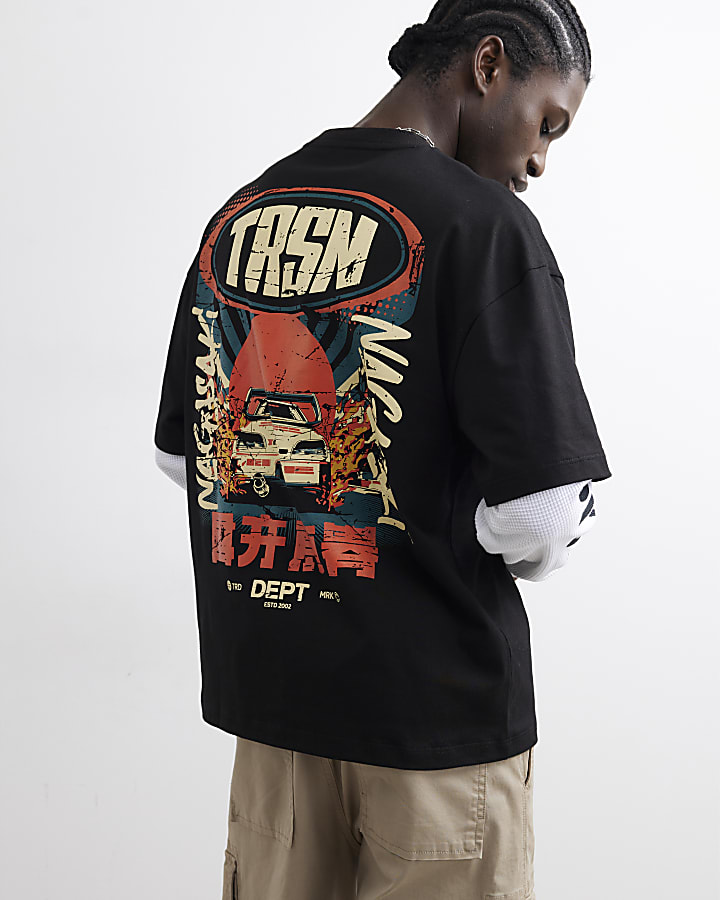 Black Cotton Double Layered Car T-Shirt