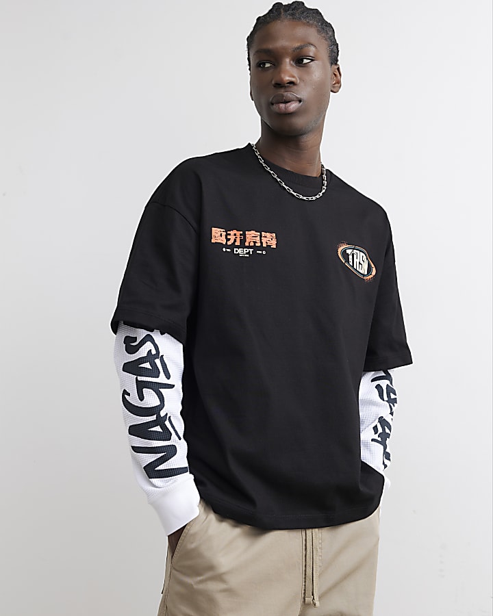 Black Cotton Double Layered Car T-Shirt