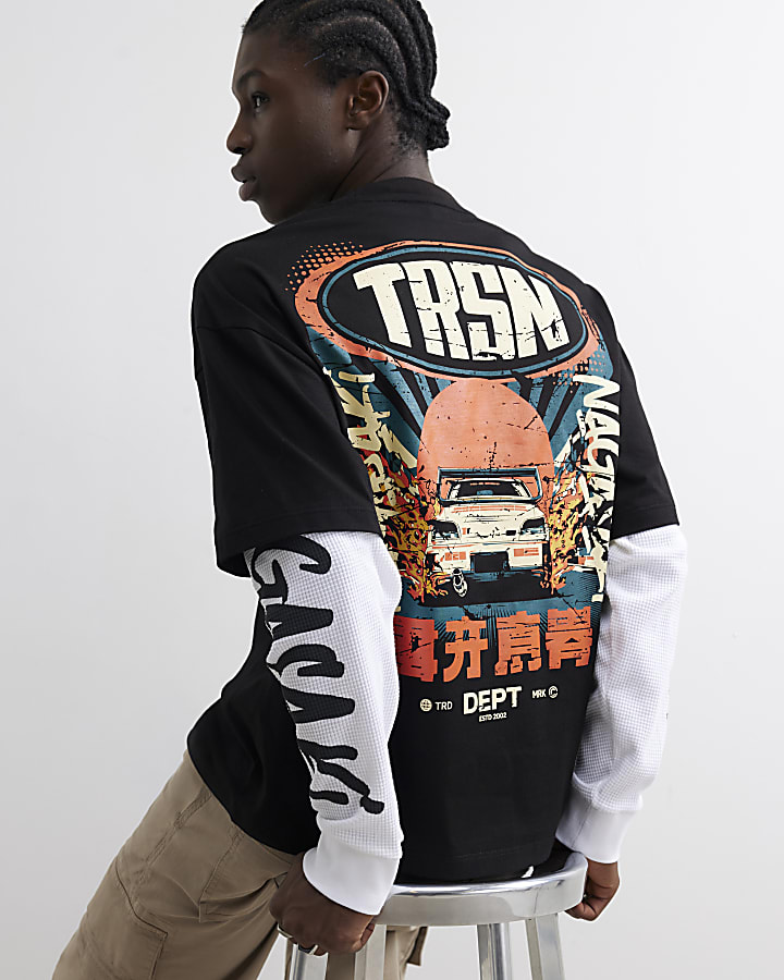 Black Cotton Double Layered Car T-Shirt