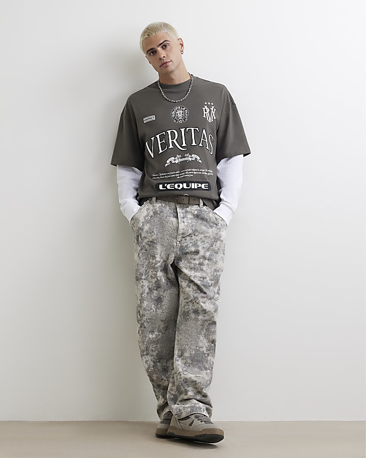 Grey Cotton Double Layer Gothic T-Shirt