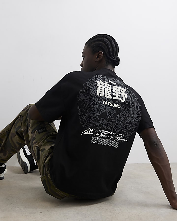 Black Cotton Tatsuno Dragon T-Shirt