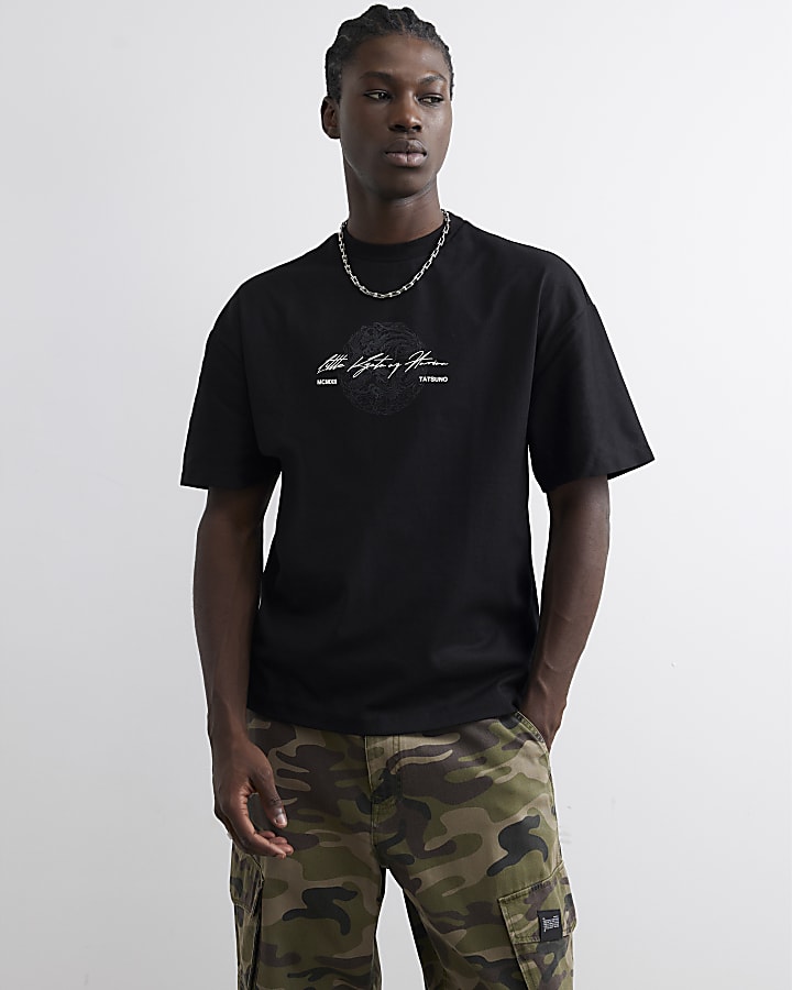 Black Cotton Tatsuno Dragon T-Shirt
