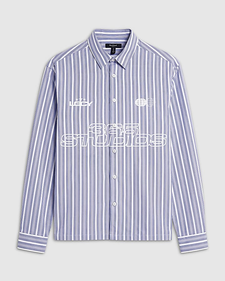 Blue Boxy Fit Stripe 365 Studios Shirt