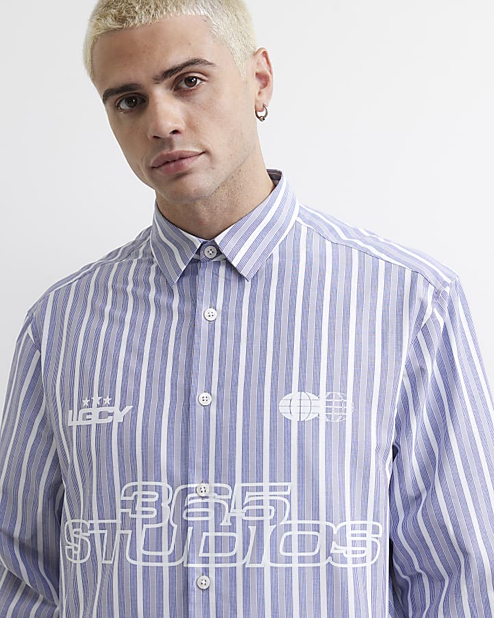 Blue Boxy Fit Stripe 365 Studios Shirt