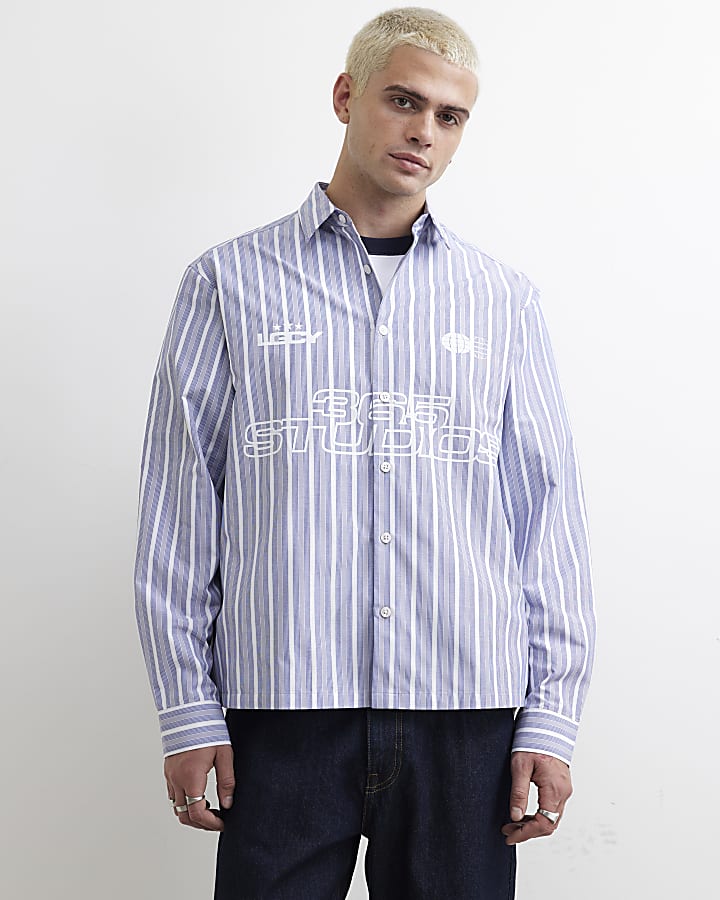 Blue Boxy Fit Stripe 365 Studios Shirt