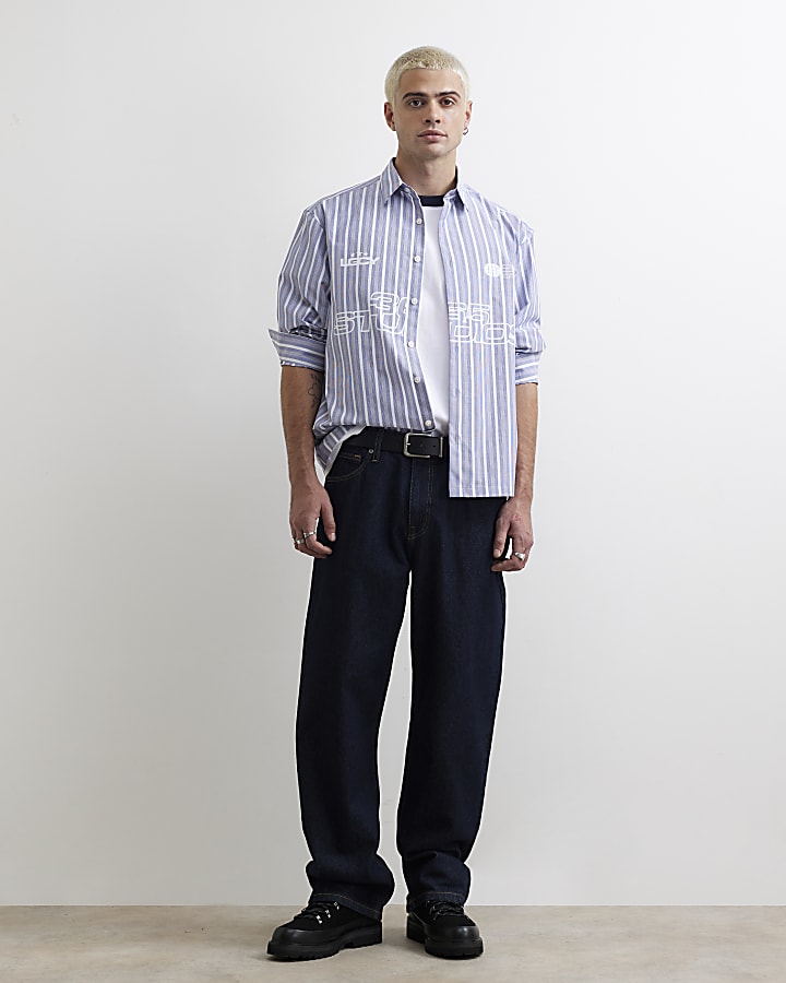 Blue Boxy Fit Stripe 365 Studios Shirt