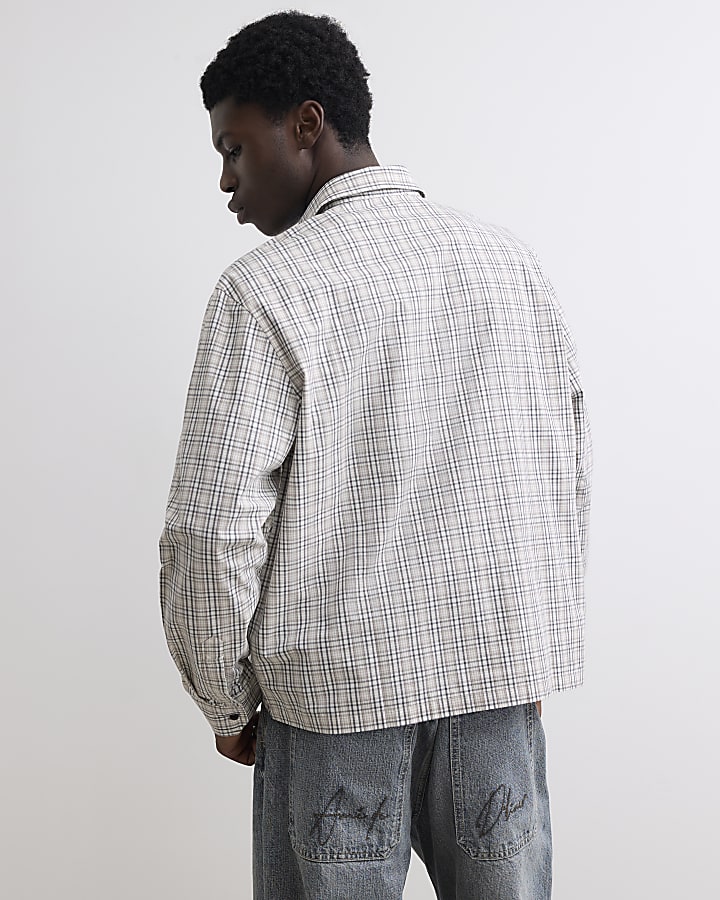 Stone Boxy Fit Cotton Applique Check Shirt