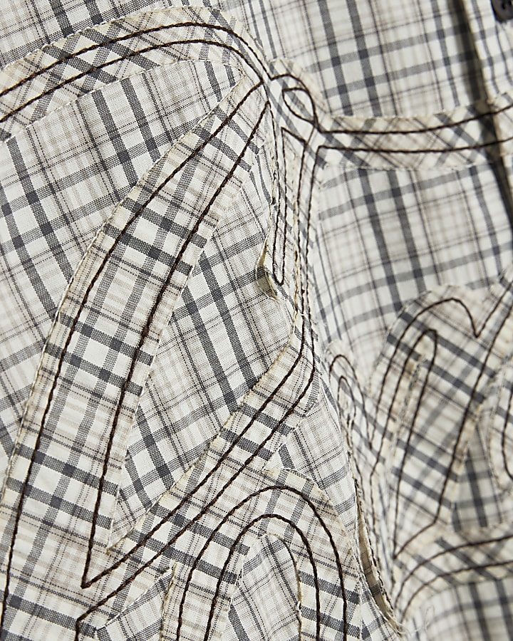 Stone Boxy Fit Cotton Applique Check Shirt