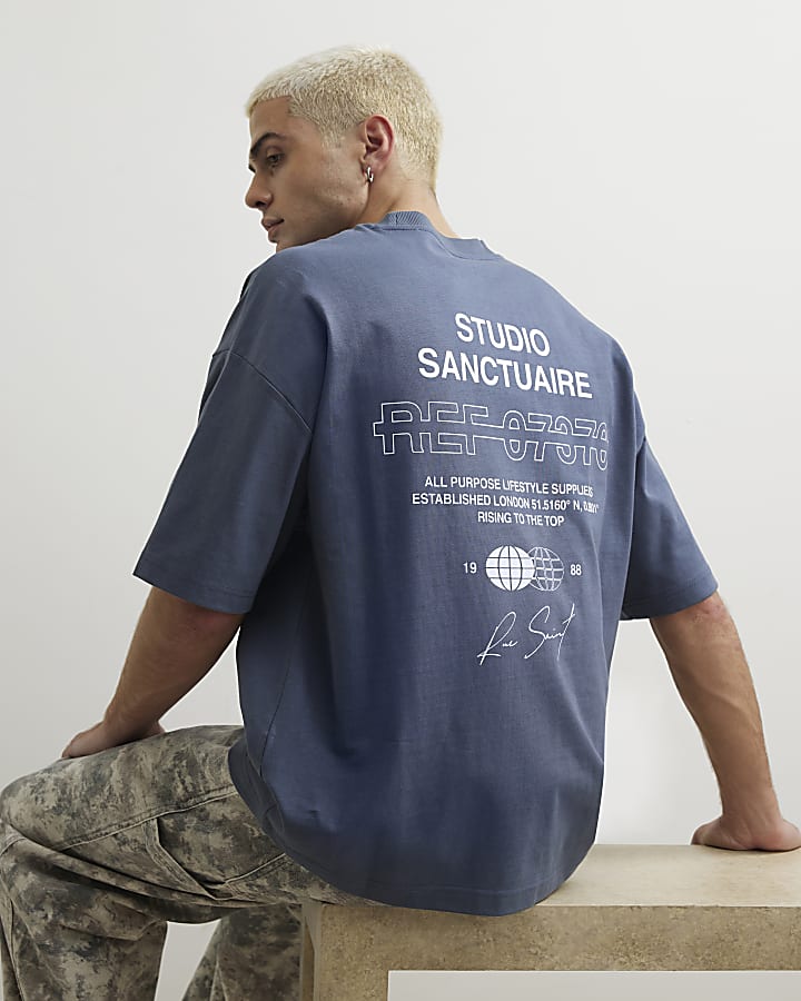 Blue Oversized Fit Cotton Sanctuaire T-Shirt