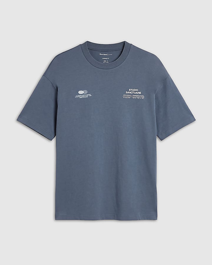 Blue Oversized Fit Cotton Sanctuaire T-Shirt