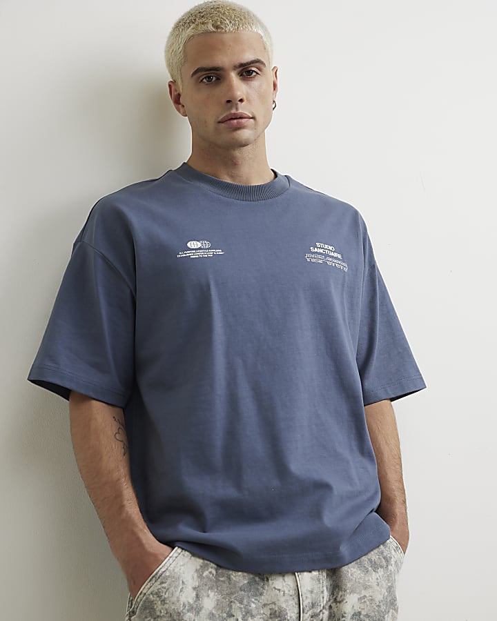 Blue Oversized Fit Cotton Sanctuaire T-Shirt