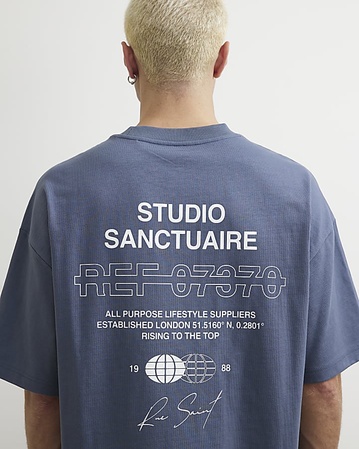 Blue Oversized Fit Cotton Sanctuaire T-Shirt
