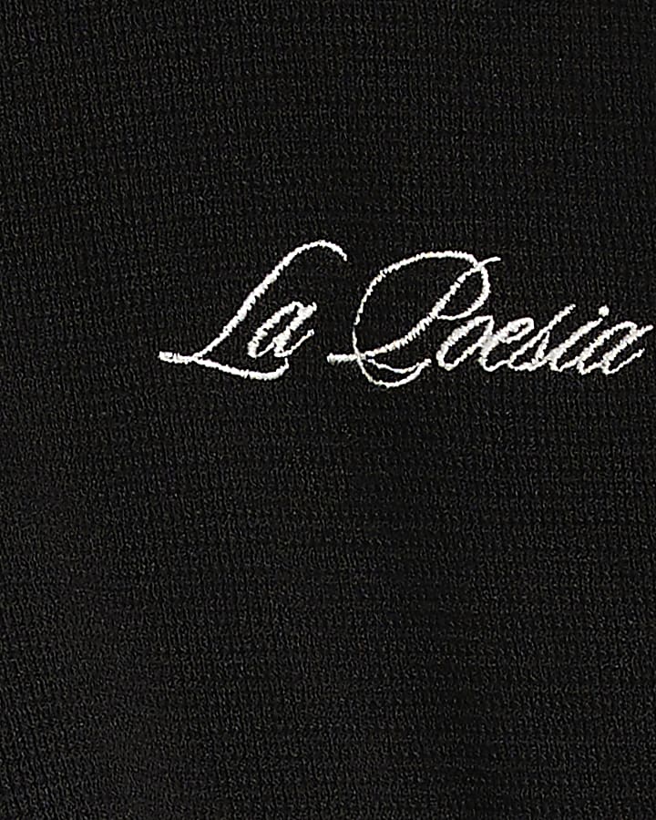 Black Boxy Fit Embroidery Polo Shirt