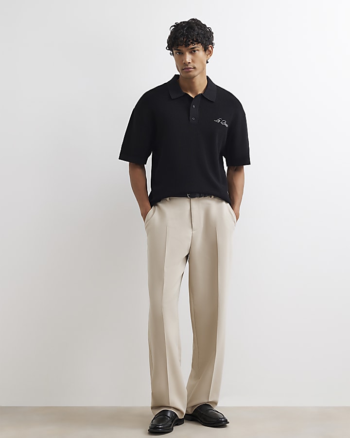 Black Boxy Fit Embroidery Polo Shirt