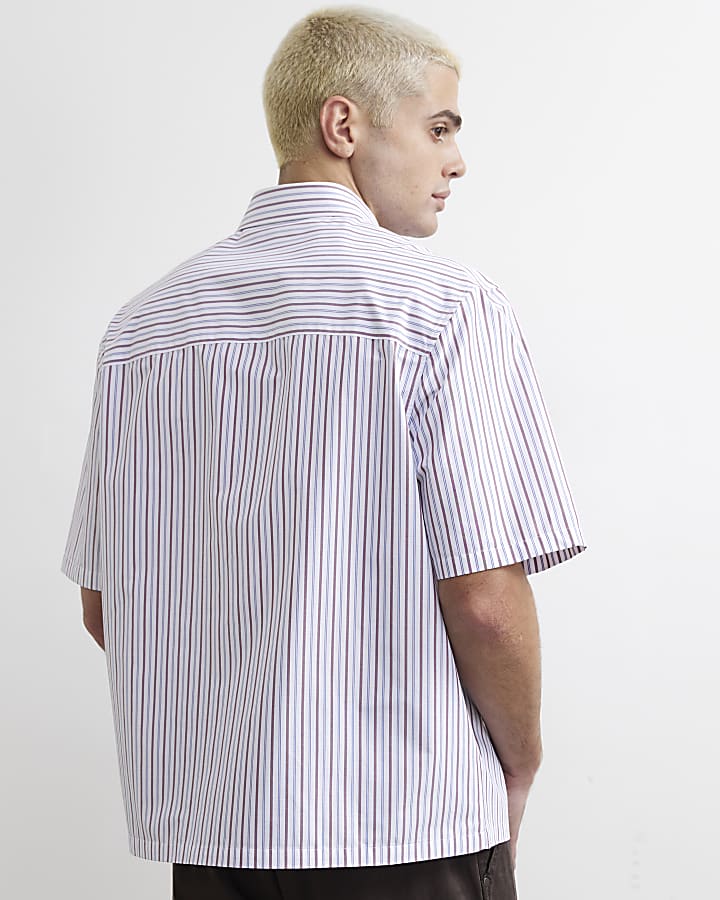 Burgundy Boxy Fit Stripe Honore Sport Shirt